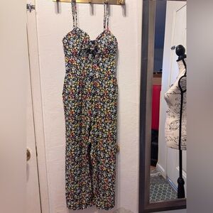 AUW Black Floral Spaghetti-Strap Jumpsuit